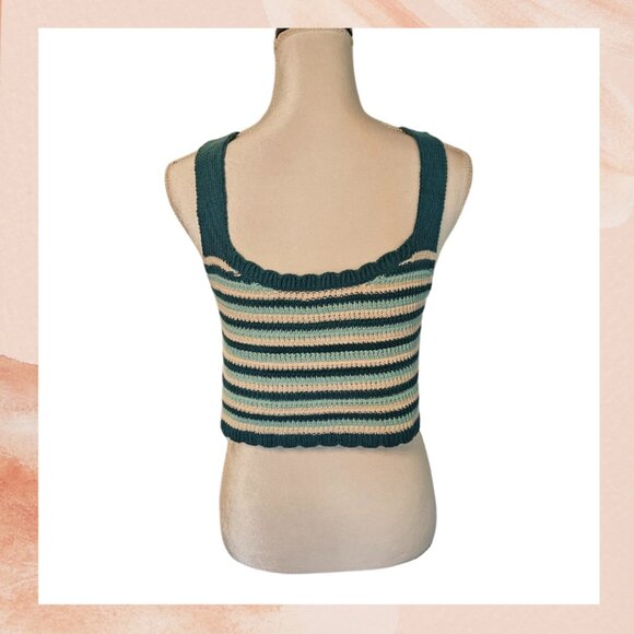 Dark Teal Striped Cropped Knit Tank Top - Picture 3 of 3